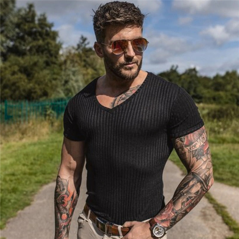 Knitted Polo Shirt Men Fitness Workout Skinny Short Sleeve T-shirt Male Bodybuilding Tee Shirt Sports Polos Summer Gym Clothing
