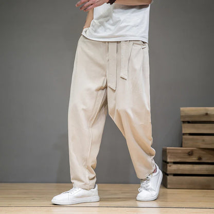 saferido Spring Cotton Linen Pants Men Elastic Waist Casual Harem Pant Loose Sweatpants Traditional Chinese Trousers pantalons homme