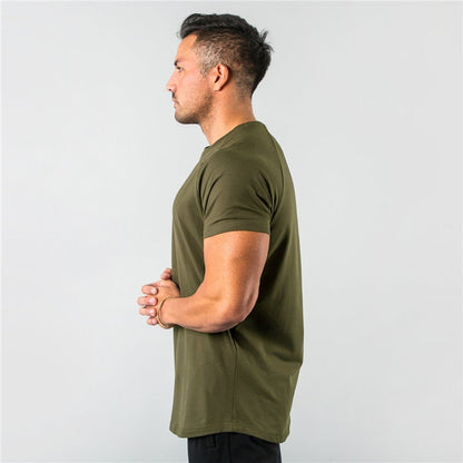 New Stylish Plain Tops Fitness Mens T Shirt Short Sleeve Muscle Joggers Bodybuilding Tshirt Male Gym Clothes Slim Fit Tee Shirt