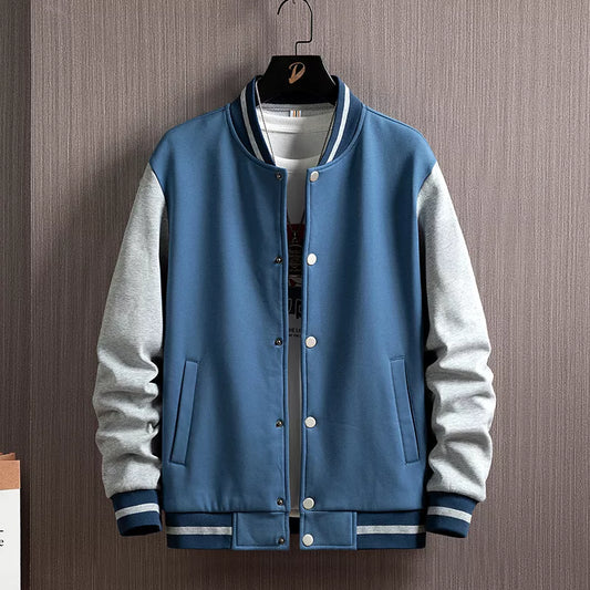New Men Baseball Jacket Single Breasted Patchwork Casual Baseball Uniform Coat MaleBomber Jacket