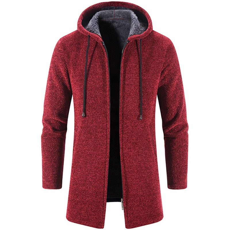 Winter Fleece Cardigan Men Thick Hooded Long Sweaterscoat Male Warm Knitted Sweater Jackets Men Causal Outwear Windbreaker