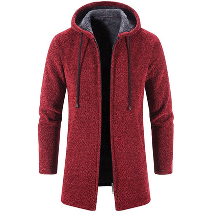 Winter Fleece Cardigan Men Thick Hooded Long Sweaterscoat Male Warm Knitted Sweater Jackets Men Causal Outwear Windbreaker