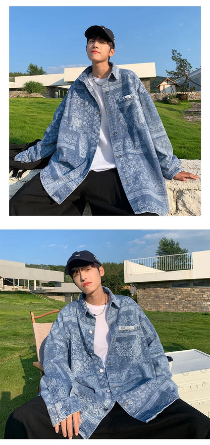 saferido French cashew flower shirt men's long sleeve spring and autumn fashion brand design sense of small ruffian handsome shirt New
