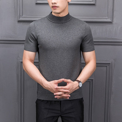 Brand New Autumn Men's Sweater Pure Color Semi-high Collar Knitting for Male Half-sleeved Sweaters Tops