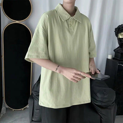 saferido Spring The new listing Polo Couple Striped Shirt Loose Youth Student Style Lapel tops Multiple color options Solid color