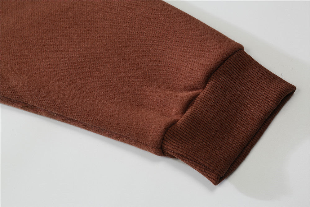 Embroidery Skull Heart Patchwork Brown Cotton Hoodies Men Harajuku Sweatshirt Fleece Punk Hooded Pullover Vintage Clothes