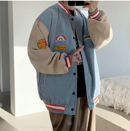 Spring and autumn corduroy jacket men's ins tide brand Harajuku style Korean style versatile handsome loose Baseball Jacket