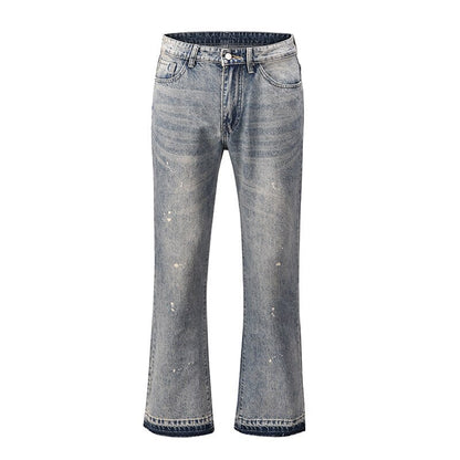 Vintage Patchwork Flare Jeans Urban Men Streetwear Wide Leg Denim Pant Hip Hop Black Colorblock Slim Fit Denim Jeans for Men