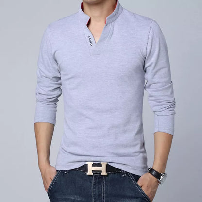 saferido T-Shirt Men Spring Cotton T Shirt Men Solid Color Tshirt Mandarin Collar Long Sleeve Top Men Brand Slim Fit Tee Shirts 5XL
