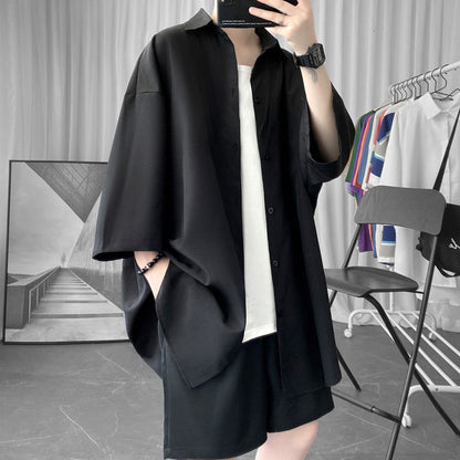 Korean Oversize Shirt Men's Fashion Summer Black White Short-sleeved Shirt Men Streetwear Loose Society Mens Dress Shirt M-2XL