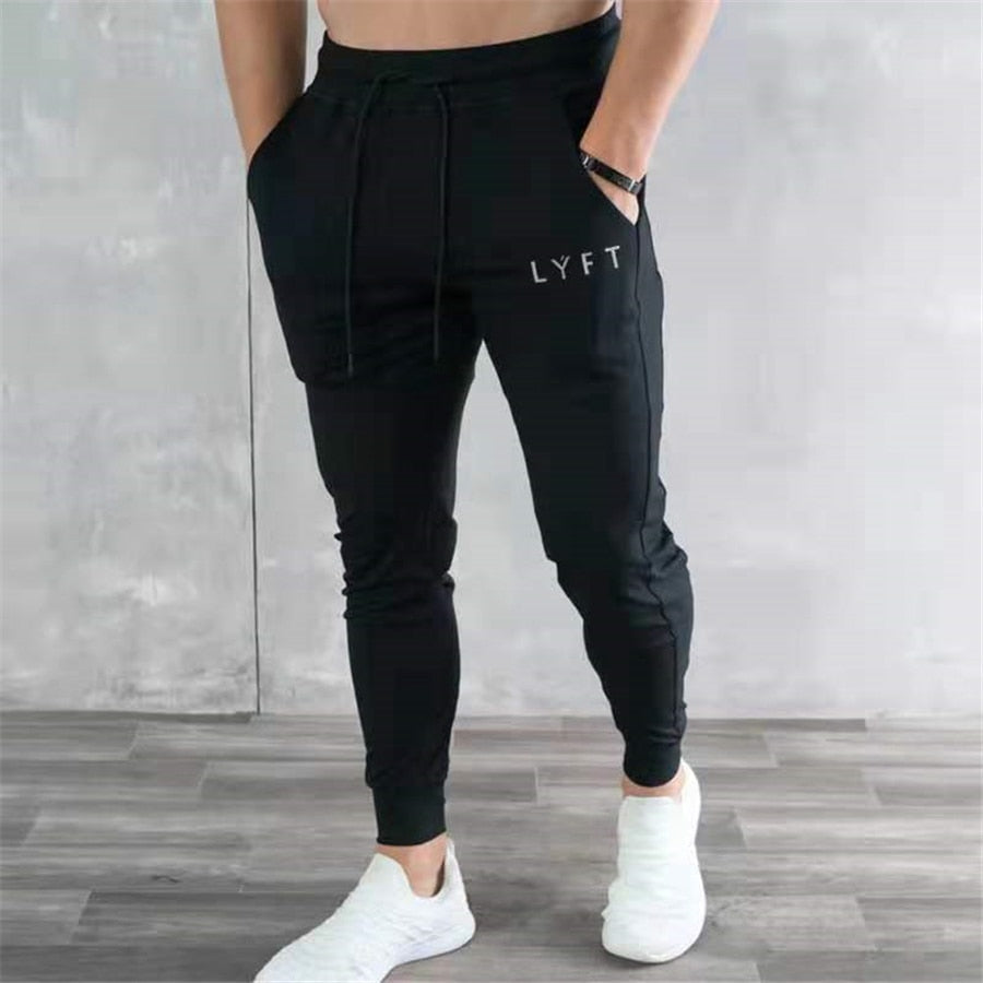 Spring and Autumn New Stretch Tight Jogging Pants Men's Running Black Pure Cotton Gym Sports Men's Fashion Street Fitness Pants