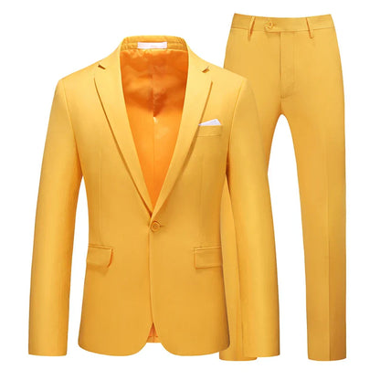 Men's Suit Jacket with Pant Slim Fit Formal Clothing Business Work Wedding Tuxedo Set Blazer Trousers White Pink Red Suits Man