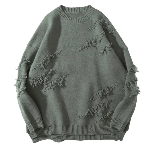 Distressed Destroyed Knitted Jumper Sweaters Streetwear Men Hip Hop Harajuku Fashion Casual Pullover Knitwear Tops