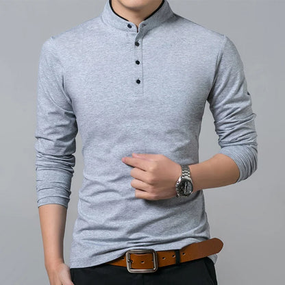 saferido Hot Sale 2024 Spring Mens Tshirt Long Sleeve Stand Basic Solid Blouse Tee Shirt Top Casual Cotton T-shirt Men Undershirt