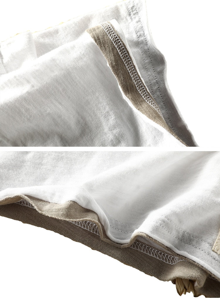 Fake Two T-shirts for Men Retro Fashion Summer Cotton Solid Color Short Sleeve Tops Male Casual Simple Thin White Tee Clothing