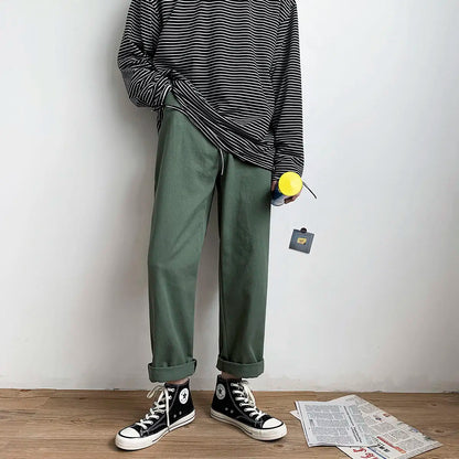 saferido Korean Style Men's Solid Color Casual Pants Fashion Trend Yellow Straight Pants Popular Loose Streetwear Trousers M-3XL