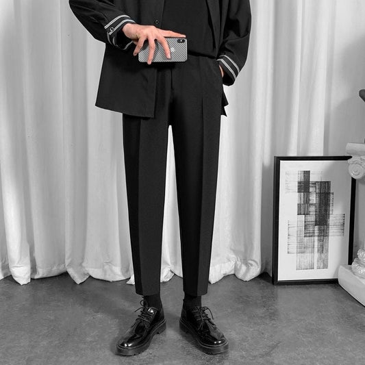 Solid Color Straight Mens Pants Casual Fashion Black Suit Trousers For Male Korean Style  Cropped Pants