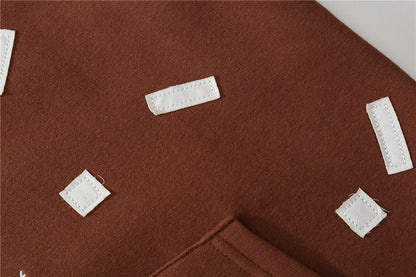 Embroidery Skull Heart Patchwork Brown Cotton Hoodies Men Harajuku Sweatshirt Fleece Punk Hooded Pullover Vintage Clothes