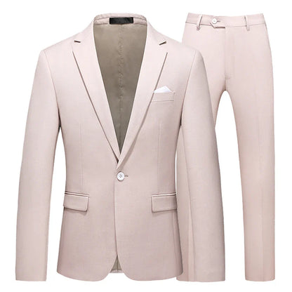 Men's Suit Jacket with Pant Slim Fit Formal Clothing Business Work Wedding Tuxedo Set Blazer Trousers White Pink Red Suits Man