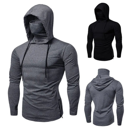 New Men Solid Black Gray Hoodie Long Sleeve Hooded Sweatshirt For Man Sports Fitness Gym Running Casual Pullover Tops