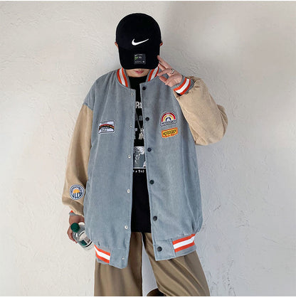 Spring and autumn corduroy jacket men's ins tide brand Harajuku style Korean style versatile handsome loose Baseball Jacket