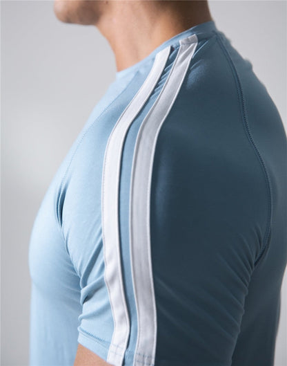 Side Stripes Gym Running Men's Summer Short Sleeve Sports Style Fashion T-shirt Bodybuilding Fitness Cotton T-shirt Men's Shirt