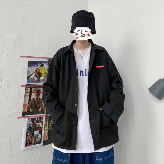 saferido Men Harajuku Solid color  Mens Streetwear  Long Sleeve Male Vintage Korean Fashions shirts  Oversized shi