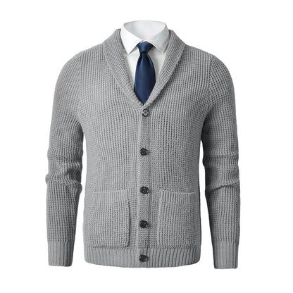Men's Shawl Collar Cardigan Sweater Slim Fit Cable Knit Button up Merino wool Sweater with Pockets