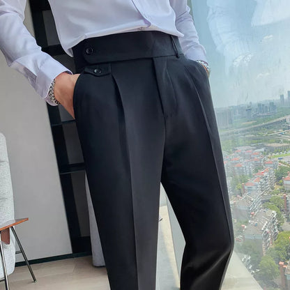 British Dress Pants For Men Clothing Fashion High Waist Men's Pants Elegant Business Formal Wear Men Trousers High Quality
