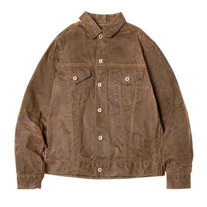 Retro Male Oil Waxed Jacket Canvas Cotton Khaki Military Uniform Light Casual Work Safari Style Coats Man Clothing
