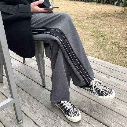 saferido Sportswear men's Korean fashion loose size straight pants man versatile side stripe feeling nine point casual pants sweatpants