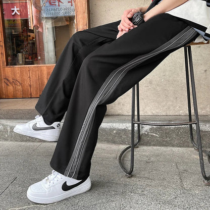 saferido Sportswear men's Korean fashion loose size straight pants man versatile side stripe feeling nine point casual pants sweatpants