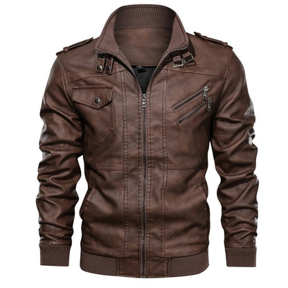 New Autumn Winter Men's Leather Motorcycle Jacket PU Leather Hooded Jacket Warm Baseball Jacket Euro Size Coat