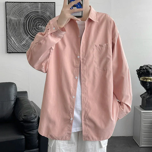saferido Shirt men's long sleeve ins simple and versatile loose Shirt spring and autumn Korean fashion handsome casual
