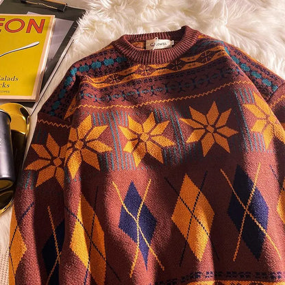 saferido Pullovers Vintage Retro Christmas Sweater Couple  Men's Knitted Sweater Winter Warm Casual Korean Streetwear Harajuku