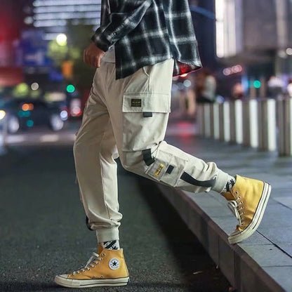 Men's Side Pockets Cargo Harem Pants Ribbons Black Hip Hop Casual Male Joggers Trousers Fashion Casual Streetwear Pants 5XL