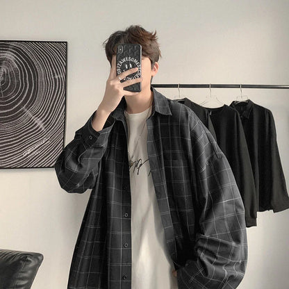 saferido Plaid Shirt Men's fashion brand ins casual versatile shirt Korean fashion coat handsome clothes