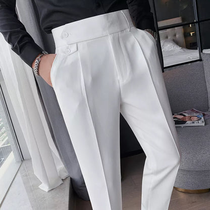 British Dress Pants For Men Clothing Fashion High Waist Men's Pants Elegant Business Formal Wear Men Trousers High Quality