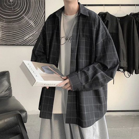 saferido Plaid Shirt Men's fashion brand ins casual versatile shirt Korean fashion coat handsome clothes