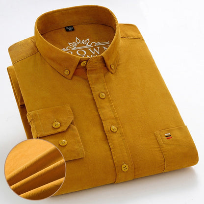 Plus Size S~7XL Corduroy Shirt Men Casual Long Sleeve Regular Fit Business Dress Shirts For Male Soft Leisur Comfortable Pocket