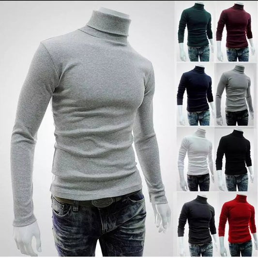 Fashion Men Sweater Solid Color Long Sleeve Turtleneck Sweater in Men's Pullovers Knitted Sweater Men Jersey Hombre Cuello