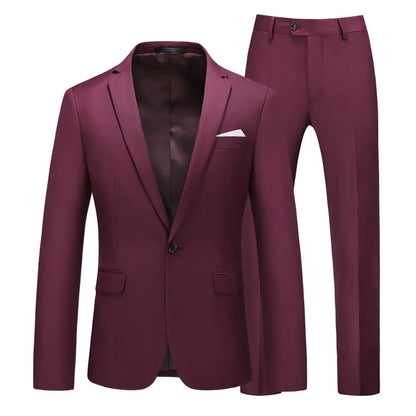 Men's Suit Jacket with Pant Slim Fit Formal Clothing Business Work Wedding Tuxedo Set Blazer Trousers White Pink Red Suits Man