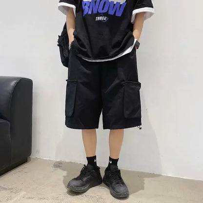 saferido Summer new fashion brand ins Yu wenle industrial shorts men's Korean fashion pocket loose wide leg casual Capris