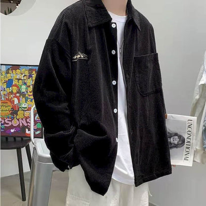 saferido       Men's shirt casual Korean ruffian handsome corduroy jacket trend Harajuku all-match Hong Kong style autumn long-sleeved shirt