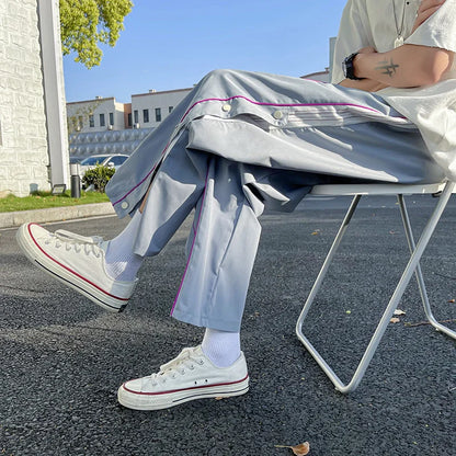saferido Wide leg pants men's couple korean loose straight tube drop summer breasted pants streetwear joggers sport pantalon homme Sale