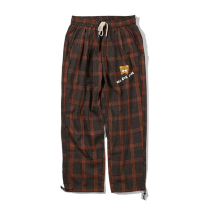 saferido Sweatpants Plaid pants men's national fashion large men's elastic pants add fat men's pants fashion fat man spring pants men's pants
