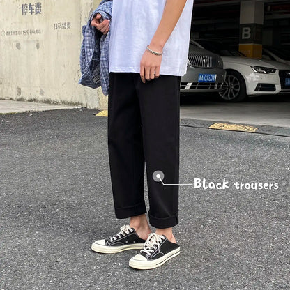saferido Korean Style Men's Solid Color Casual Pants Fashion Trend Yellow Straight Pants Popular Loose Streetwear Trousers M-3XL