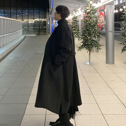 Korean Trend Men's Loose Casual Single-breasted Overcoat Autumn Winter Fashion New Long Sleeve Woolen Long Coat