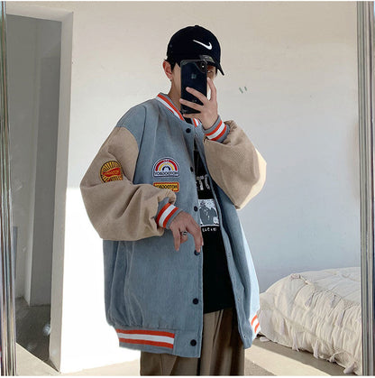 Spring and autumn corduroy jacket men's ins tide brand Harajuku style Korean style versatile handsome loose Baseball Jacket