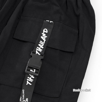 Black Cargo Pants Men Joggers Cargo Trousers for Men Jogging Japanese Streetwear Hip Hop Hippie Techwear Gothic Ribbon